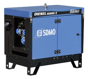 SDMO DIESEL 6000 E SILENCE AUTO Дизель генератор SDMO DIESEL 6000 E SILENCE AUTO с автоматикой запуска, в шумоизолирующем и всепогодном кожухе. Максимальная мощность 6.5 кВт