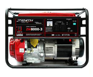 ZENITH ZH8000-3  Бензиновый генератор ZENITH ZH8000-3 мощность подключения до 8 кВА. Напряжение 380В.