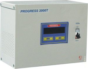 Progress 2000T   Стабилизатор напряжения Progress 2000T предназначен для обеспечения стабилизированным электропитанием различных потребителей в условиях больших, по значению и длительности, отклонений сетевого  напряжения от 220В.