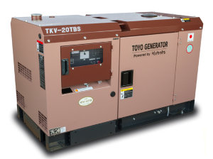 TOYO TKV-20TBS Дизельный генератор TOYO TKV-20TBS в кожухе, максимальная мощность 17.6 кВА, напряжение 380В.